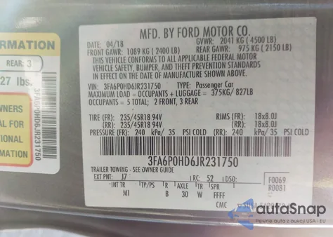 2018 Ford Fusion Se from USA, damaged, VIN 3FA6P0HD6JR231750